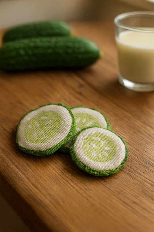 3-Pack Handcrafted Plush Cucumber Slices – Eco-Friendly Pretend Play Food