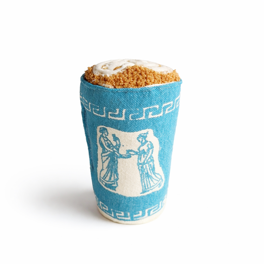 Greek Coffee Cup Play Food Toy featuring classical design on a white background