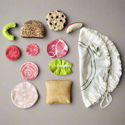 Handcrafted Pretend Lunch Toy Set – Organic Cotton Sandwich Kit with Bag | Made in Denmark