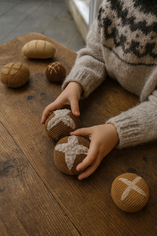 Handmade Bread Roll – Upcycled Fabric Toy (10 cm)