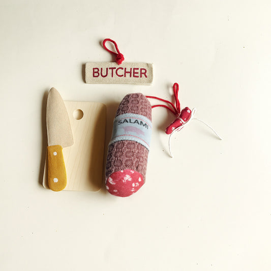 Handmade Fabric Salami Toy – Upcycled Cotton Pretend Play Food