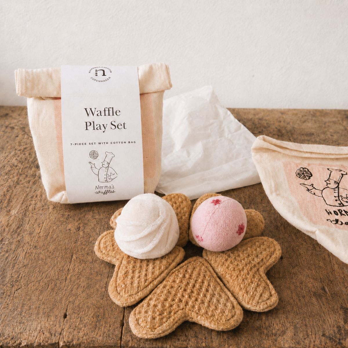 Waffle Play Set – 7 Pieces with Cotton Bag