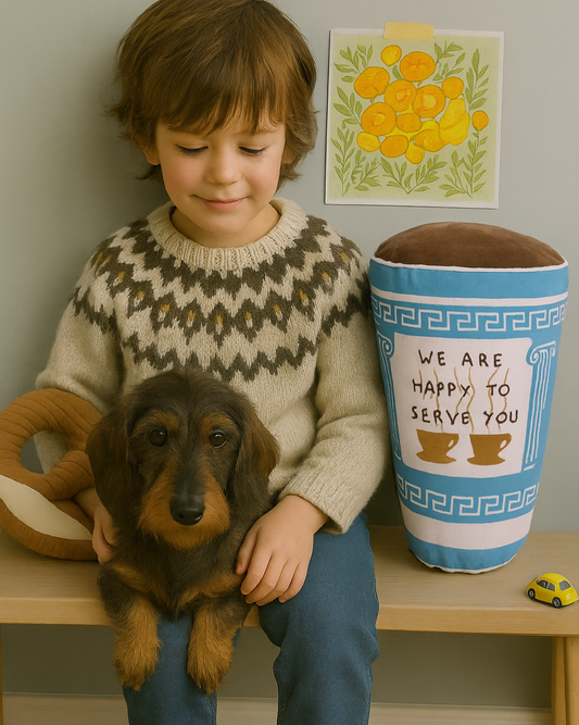 Handmade Oversized New York Greek Coffee Cup Cushion – 33cm