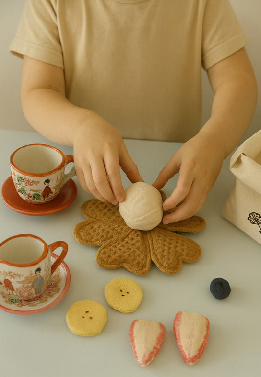 Norma’s Waffles – Handmade Play Food Set in Cotton with Silkscreen Bag