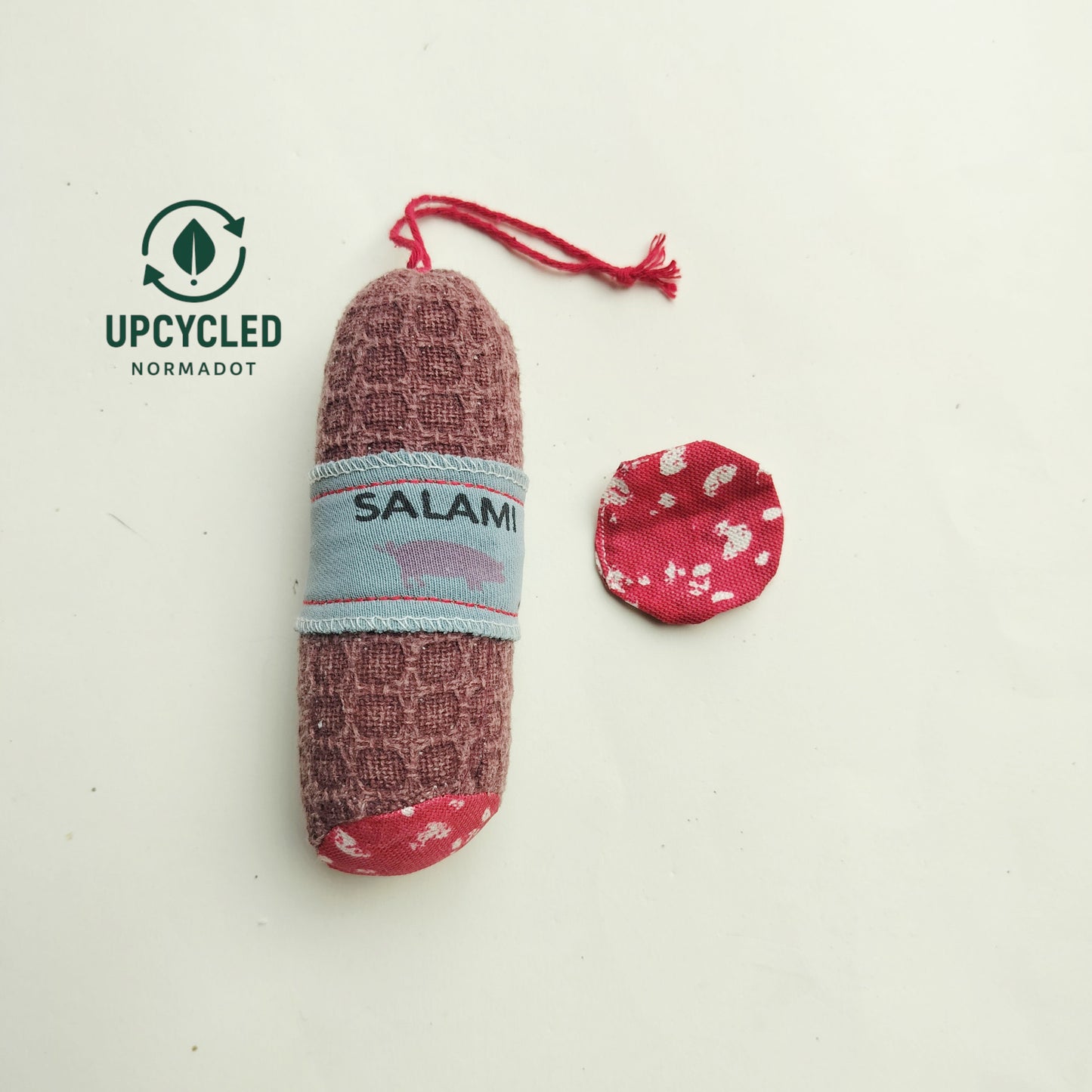 Handmade Fabric Salami Toy – Upcycled Cotton Pretend Play Food