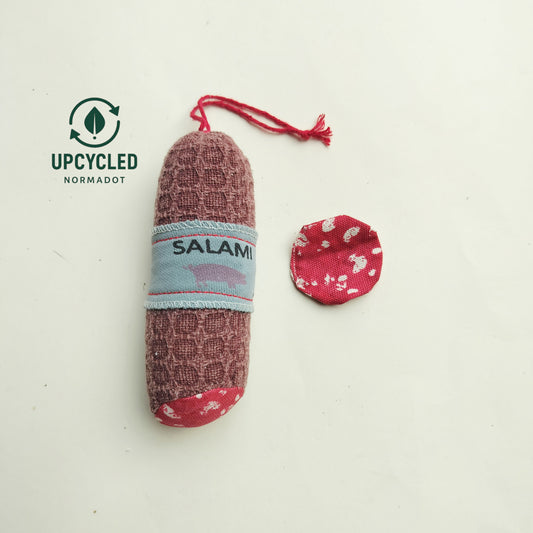 Handmade Fabric Salami Toy – Upcycled Cotton Pretend Play Food