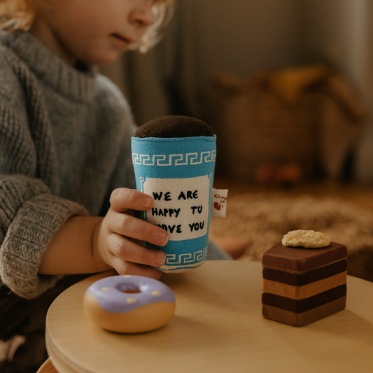 Plush New York Greek Coffee Cup – Handmade Play Toy