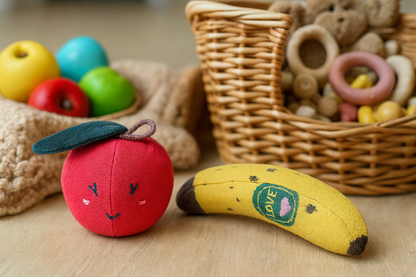 Handmade Banana Baby Rattle with Embroidered Heart – Danish Design