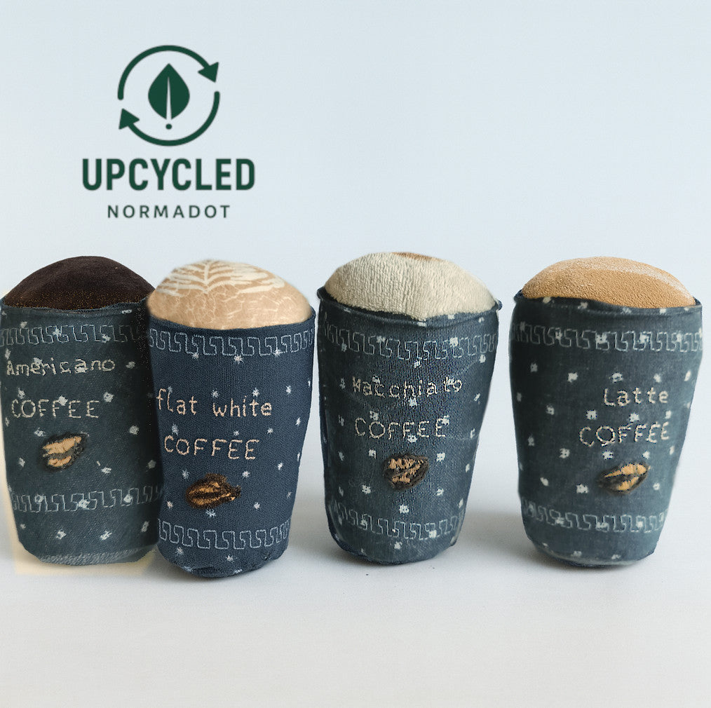 Coffee Cup Play Food – Upcycled Fabric Toy | Americano, Latte, Macchiato, Flat White