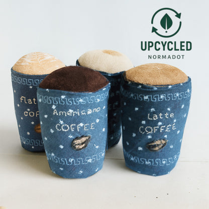 Coffee Cup Play Food – Upcycled Fabric Toy | Americano, Latte, Macchiato, Flat White