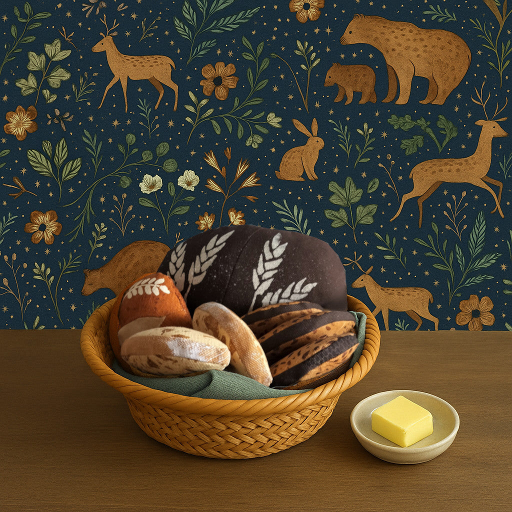 Play Food Set – Bread, Fruit & Chocolate with Embroidered Placemat