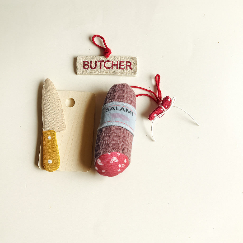 Handmade Fabric Salami Toy – Upcycled Cotton Pretend Play Food
