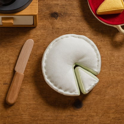 Handmade Embroidered Camembert Cheese Toy – Play Food for Kids