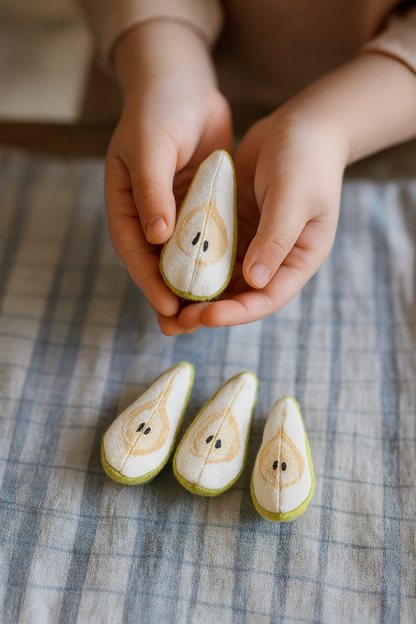 Handmade Fabric Pear Slice Toy – Silkscreen Printed, CE Tested  - 1 slice (Made in Denmark)