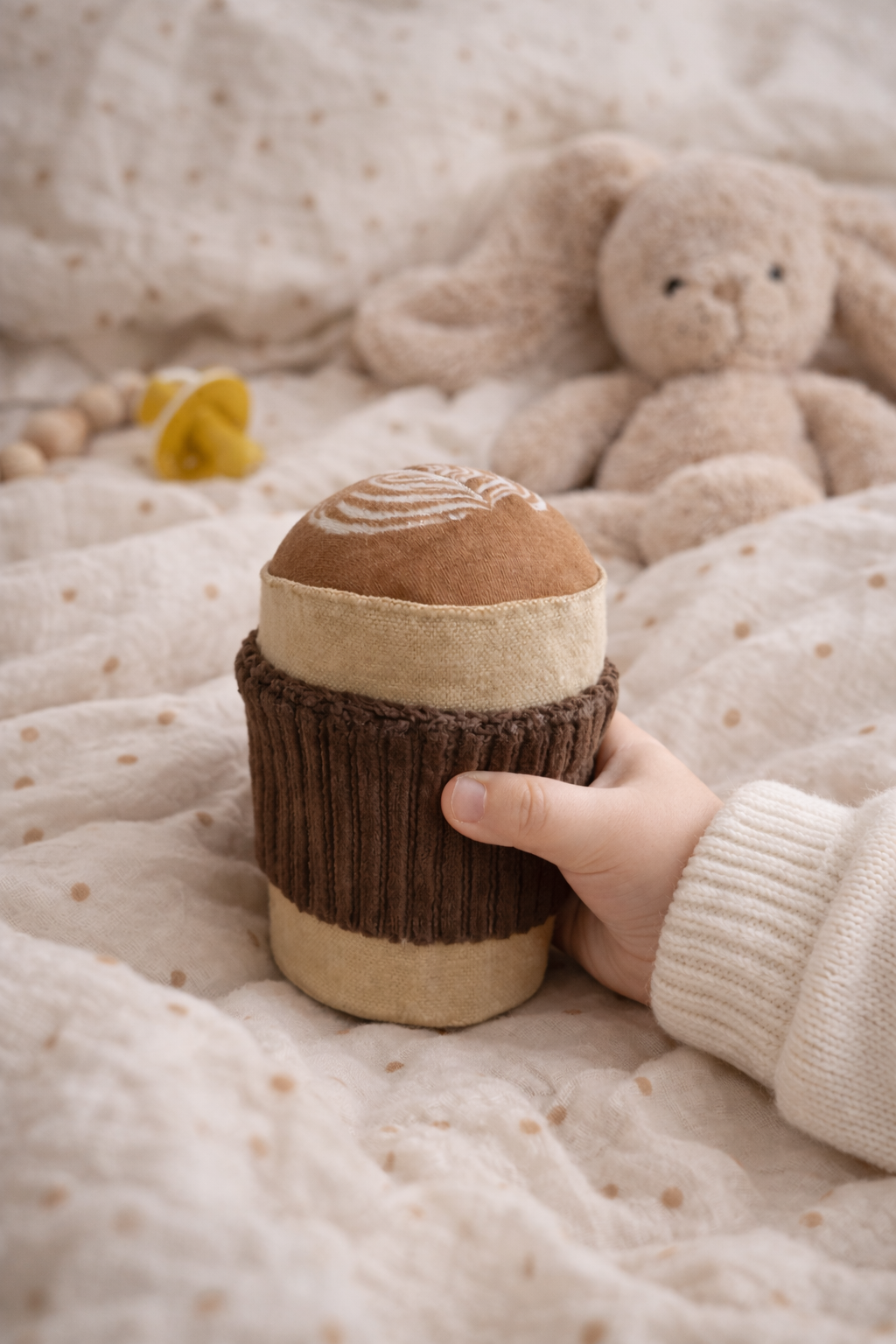 Embroidered  Cappuccino Cup Rattle