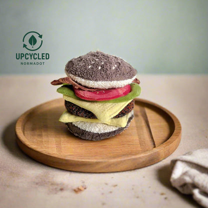 Handmade Fabric Burger Toy – Upcycled Pretend Play Food Set