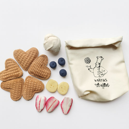 Norma’s Waffles – Handmade Play Food Set in Cotton with Silkscreen Bag
